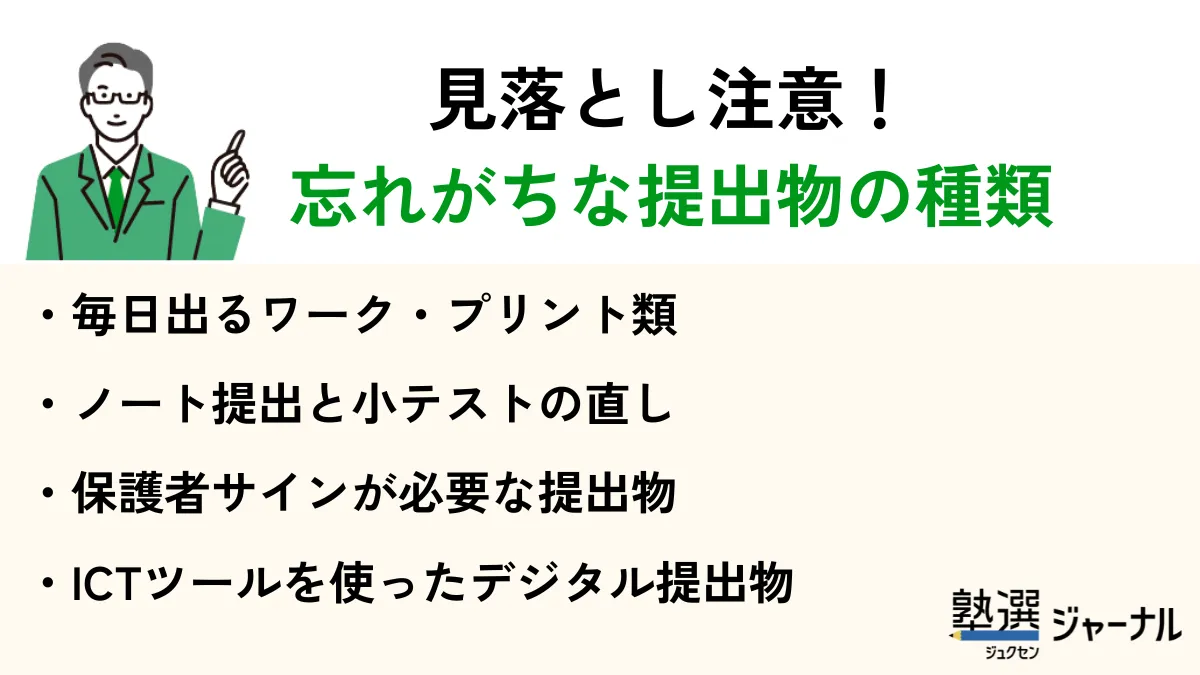 忘れがちな提出物の種類