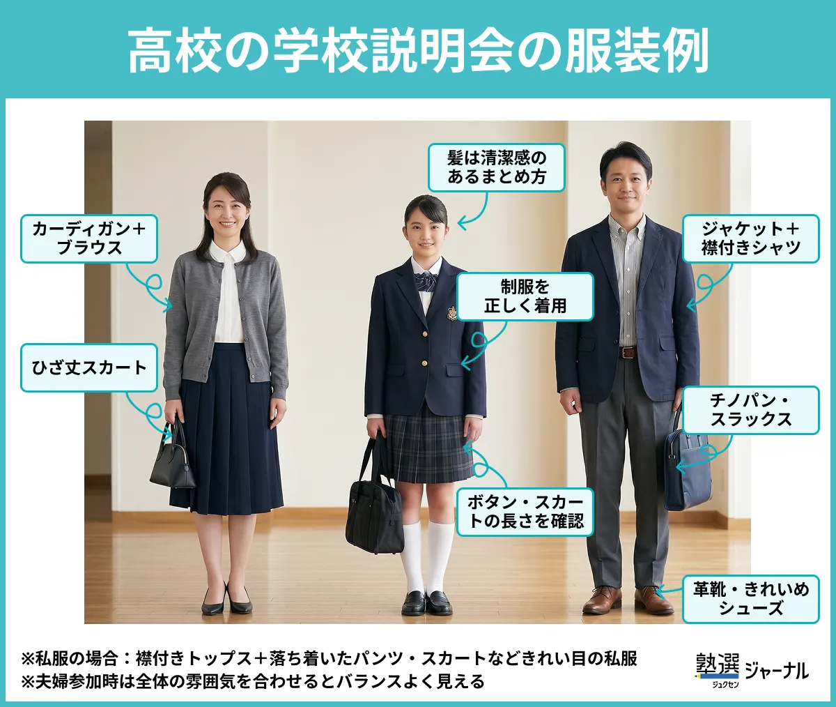 高校の学校説明会の服装例 注釈あり