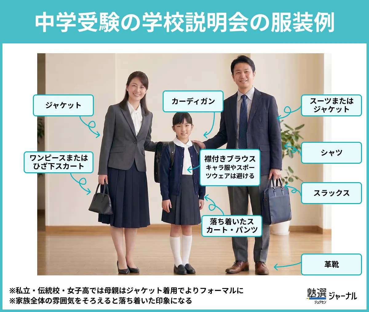 中学受験の学校説明会の服装例 注釈あり