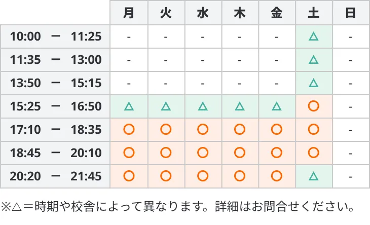 9223 進学個別アースリング 時間割 全コース共通