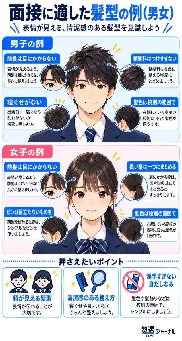 大学受験 面接時の髪型の例(男女)