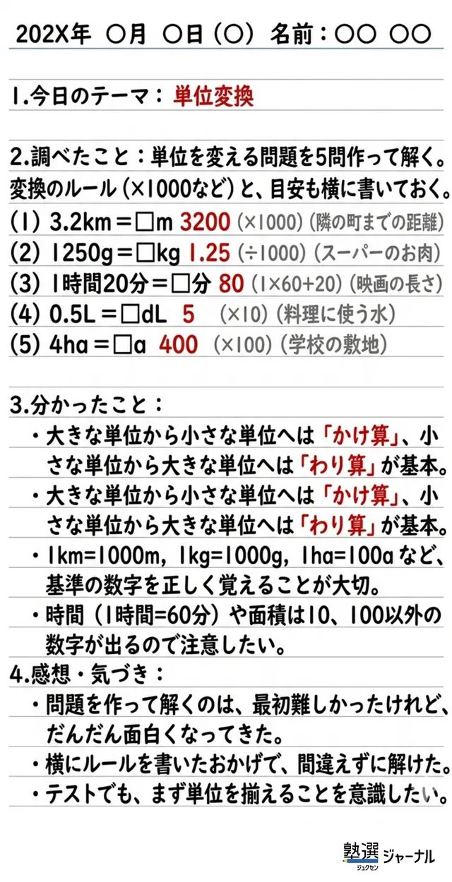 小6算数の自学ノート見本