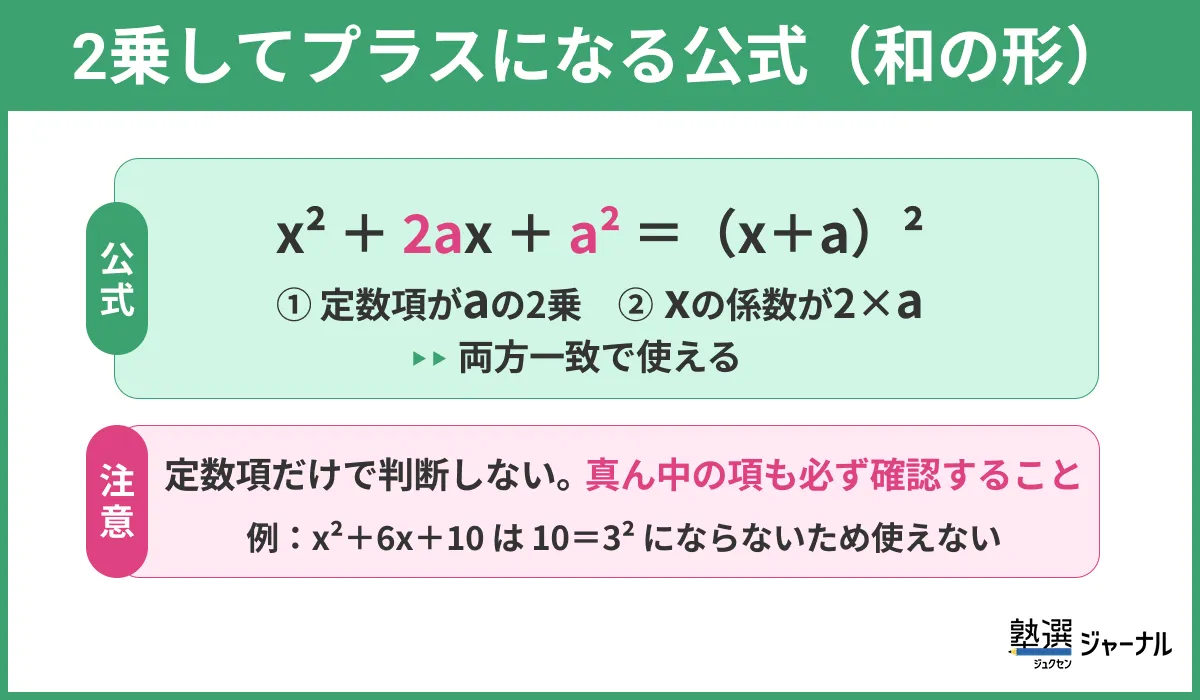 2乗してプラスになる公式（和の形）
