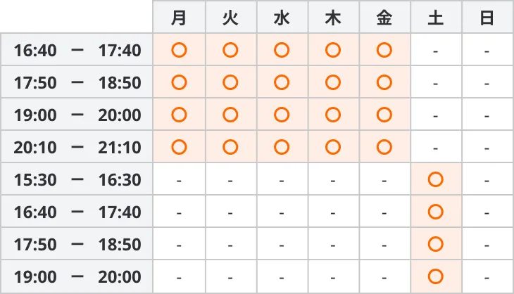 8325 個別指導plus1 時間割 全コース共通