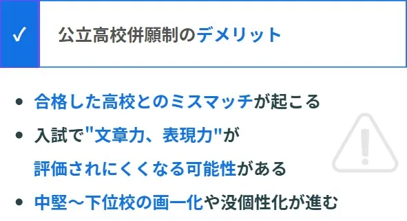 公立高校併願制のデメリット