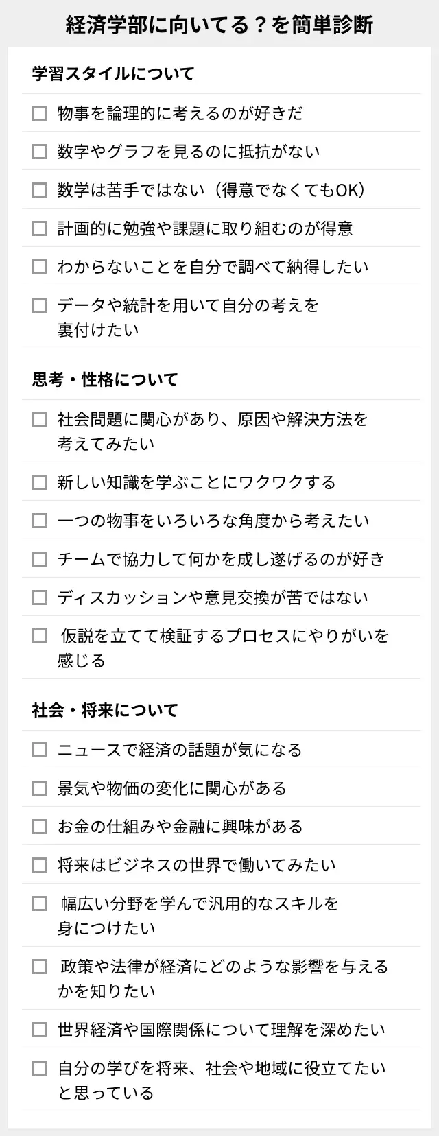 経済学部に向いているか簡単診断