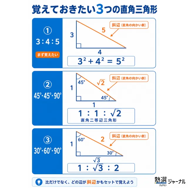 覚えておきたい3つの直角三角形