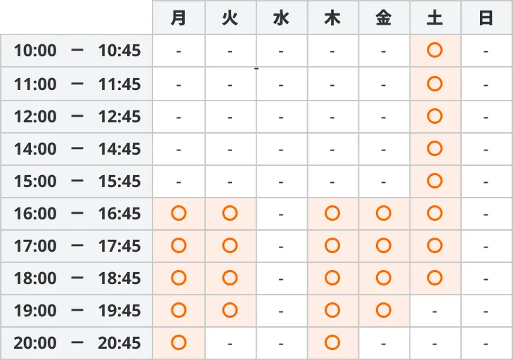 3519 Esl Club 時間割 オンライン校 全コース